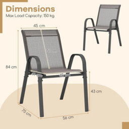 Set Of 2 Patio Chairs Outdoor Garden Stackable Metal Dining Accent Chair - thumbnail 2