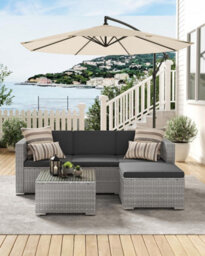 Songmics Garden Furniture Set, Pe Rattan Patio Furniture Set, Outdoor Corner Sofa Couch, With Cushions And Glass Table, Grey - thumbnail 3