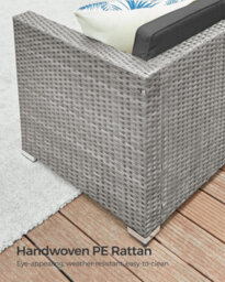 Songmics Garden Furniture Set, Pe Rattan Patio Furniture Set, Outdoor Corner Sofa Couch, With Cushions And Glass Table, Grey - thumbnail 4