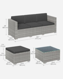 Songmics Garden Furniture Set, Pe Rattan Patio Furniture Set, Outdoor Corner Sofa Couch, With Cushions And Glass Table, Grey - thumbnail 2