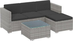 Songmics Garden Furniture Set, Pe Rattan Patio Furniture Set, Outdoor Corner Sofa Couch, With Cushions And Glass Table, Grey - thumbnail 7