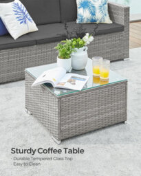 Songmics Garden Furniture Set, Pe Rattan Patio Furniture Set, Outdoor Corner Sofa Couch, With Cushions And Glass Table, Grey - thumbnail 5