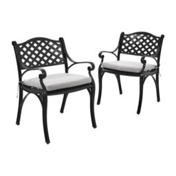 Living And Home Set Of 2 Black Retro Curved Seat Cast Aluminum Garden Chairs Patio Dining Armchair Set With Cushions - thumbnail 1