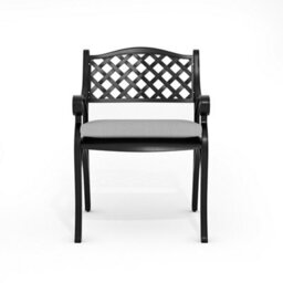 Living And Home Set Of 2 Black Retro Curved Seat Cast Aluminum Garden Chairs Patio Dining Armchair Set With Cushions - thumbnail 4