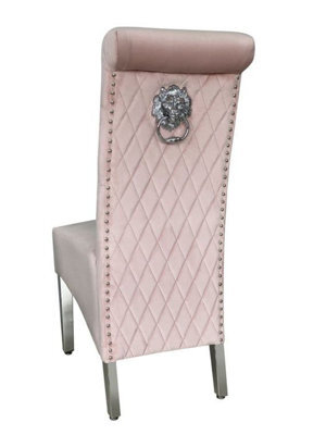 Stratus Interiors Emma Tall Dining Chair In Light Pink Velvet - Premium Upholstered Lion Knocker Design - image 1