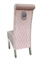 Stratus Interiors Emma Tall Lion Knocker Dining Chair With Chrome Metal Legs, Button Stud Detailing & Quilted Back Stitching - Light Pink , 1 Pcs