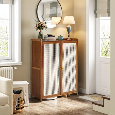 Living And Home Durable Bamboo Shoe Cabinet With Doors For Home Entryway Use - image 1