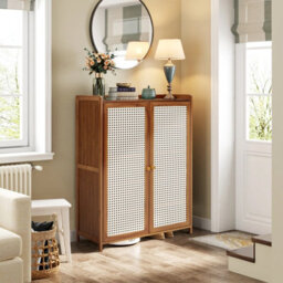 Living And Home Durable Bamboo Shoe Cabinet With Doors For Home Entryway Use - thumbnail 1