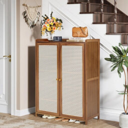 Living And Home Durable Bamboo Shoe Cabinet With Doors For Home Entryway Use - thumbnail 2