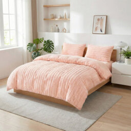 Darphe 3Pcs Pink King Size Warm Polyester Duvet Cover Pillowcase Set - thumbnail 1