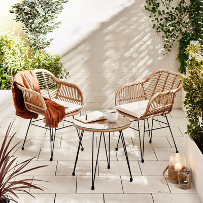 Furniturebox Belize Beige Garden Bistro Set 2 Seat Rattan Garden Table & Chairs Coffee Bistro Table Set - Outdoor Patio Bistro Set - image 1