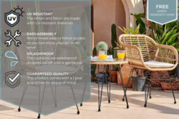 Furniturebox Belize Beige Garden Bistro Set 2 Seat Rattan Garden Table & Chairs Coffee Bistro Table Set - Outdoor Patio Bistro Set - thumbnail 9