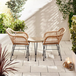 Furniturebox Belize Beige Garden Bistro Set 2 Seat Rattan Garden Table & Chairs Coffee Bistro Table Set - Outdoor Patio Bistro Set - thumbnail 7