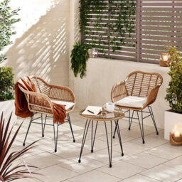 Furniturebox Belize Beige Garden Bistro Set 2 Seat Rattan Garden Table & Chairs Coffee Bistro Table Set - Outdoor Patio Bistro Set - thumbnail 2