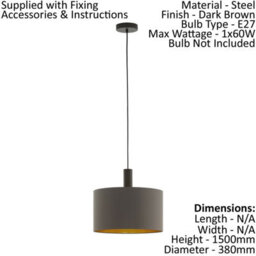 Elegant Dark Brown Pendant Ceiling Light With Cappuccino Gold Shade - thumbnail 2