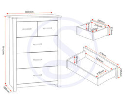 Seconique Portland 3 Plus 2 Chest In White With Oak Effect Finish - thumbnail 9