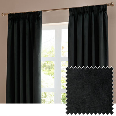 furn. Furn The Ultimate Velvet Room Darkening Pencil Pleat Curtain Pair, Black, (W) 229 X (D) 229Cm - image 1