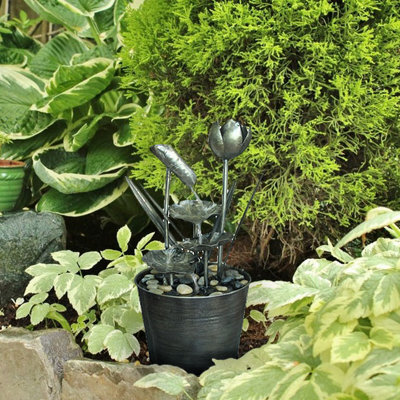 Outdoor Living UK Zinc Flower Modern Metal Water Feature Without Cover