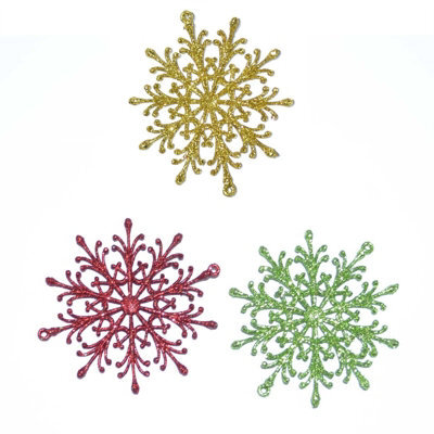 Shatchi 3Pcs Glitter Snowflake Christmas Tree Decoration Xmas Party Hanging Ornament, Multi - image 1