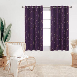 Deconovo Room Darkening Eyelet Curtains, Gold Wave Foil Printed Curtains For Bedroom, 46 X 54 Inch (W X L), Purple Crape, One Pair - thumbnail 2