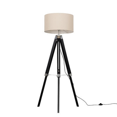 Valuelights Clipper Modern Black Wood And Silver Chrome Tripod Floor Lamp With Beige Shade - image 1