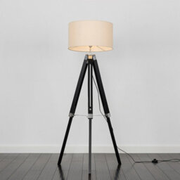 Valuelights Clipper Modern Black Wood And Silver Chrome Tripod Floor Lamp With Beige Shade - thumbnail 2