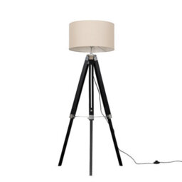 Valuelights Clipper Modern Black Wood And Silver Chrome Tripod Floor Lamp With Beige Shade
