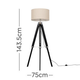Valuelights Clipper Modern Black Wood And Silver Chrome Tripod Floor Lamp With Beige Shade - thumbnail 4