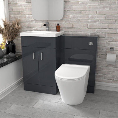 Nes Home Dark Grey Vanity Basin Cabinet, Wc Unit & Rimless Toilet - image 1