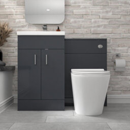 Nes Home Dark Grey Vanity Basin Cabinet, Wc Unit & Rimless Toilet - thumbnail 2