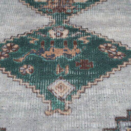Loomed Green Cream Geometric Medallion Anti Slip Washable Rug 160X230Cm - thumbnail 3