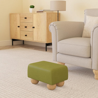 Lime Green Natural Wood Bun Feet Faux Leather Small Footstool  Handmade Uk By Footstools Direct - image 1