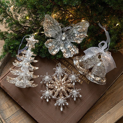 Amorly 4Pcs Acrylic Christmas Ornaments Set,transparent Xmas Tree Hanging Decorations With Sparkling Sequins For Holiday Party Home Decor - image 1