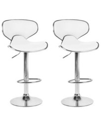 Beliani Glamour Bar Chairs Set Of 2 White Faux Leather Swivel Gas-Lift Stools - Adjustable Height, Iron Base - thumbnail 3