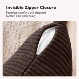 Ameha Stripe Velvet Coffee Cushion Cover 18X18 Inch Set Of 2, Soft Breathable Hypoallergenic Zip Closure - thumbnail 7
