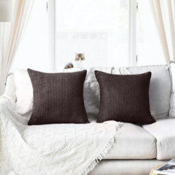 Ameha Stripe Velvet Coffee Cushion Cover 18X18 Inch Set Of 2, Soft Breathable Hypoallergenic Zip Closure - thumbnail 6