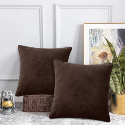 Ameha Stripe Velvet Coffee Cushion Cover 18X18 Inch Set Of 2, Soft Breathable Hypoallergenic Zip Closure - thumbnail 4