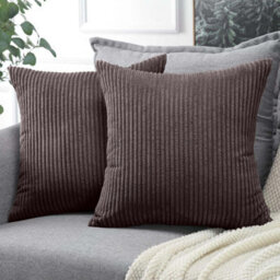 Ameha Stripe Velvet Coffee Cushion Cover 18X18 Inch Set Of 2, Soft Breathable Hypoallergenic Zip Closure - thumbnail 9