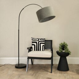 Valuelights Louis Black Arched Curved Floor Lamp With Grey Velvet Drum Lamp Shade - thumbnail 3