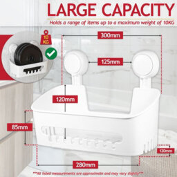 Spares2Go Shower Caddy Shelf Large Capacity Mounted Bathroom Kitchen Hanging Basket Organiser With Drill-Free Vacuum Suction Cups - thumbnail 2