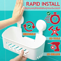 Spares2Go Shower Caddy Shelf Large Capacity Mounted Bathroom Kitchen Hanging Basket Organiser With Drill-Free Vacuum Suction Cups - thumbnail 3