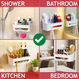 Spares2Go Shower Caddy Shelf Large Capacity Mounted Bathroom Kitchen Hanging Basket Organiser With Drill-Free Vacuum Suction Cups - thumbnail 5