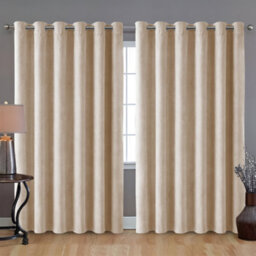 Bedlooms Beige Crushed Velvet Curtains Blackout Thermal Insulated Eyelet Curtain (Pair) 90 X 90 Inches With Tie Back Two - thumbnail 9