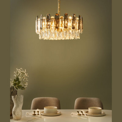 Beliani Brass Chandelier 48Cm With Clear And Smoked Glass Crystals, Warm Gold Finish - image 1