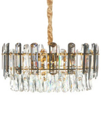 Beliani Brass Chandelier 48Cm With Clear And Smoked Glass Crystals, Warm Gold Finish - thumbnail 3