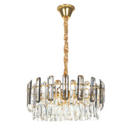 Beliani Brass Chandelier 48Cm With Clear And Smoked Glass Crystals, Warm Gold Finish - thumbnail 4