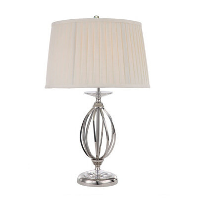 Elegant Ivory Shade Table Lamp With Cut Glass Droplets And Polished Nickel Base