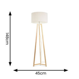 Valuelights Lottie Natural Wood Tripod Floor Lamp With Cream Boucle Drum Shade - thumbnail 7