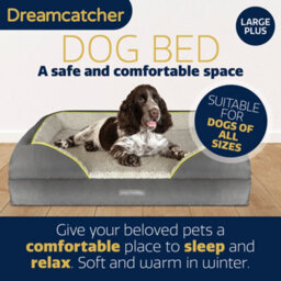 Dreamcatcher Grey Large Plus Dog Bed Orthopaedic Shredded Memory Foam, Fleece Sleeping Area, Non Slip Base, Washable Cover - thumbnail 2