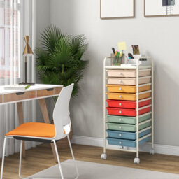 Costway 10 Drawers Storage Trolley Mobile Rolling Utility Cart Home Office Organizer - thumbnail 5